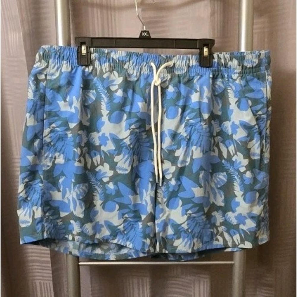 Eddie Bauer Women's Blue Tidal High Rise Tropical Leaf UPF. Swim Shorts - XL NWT